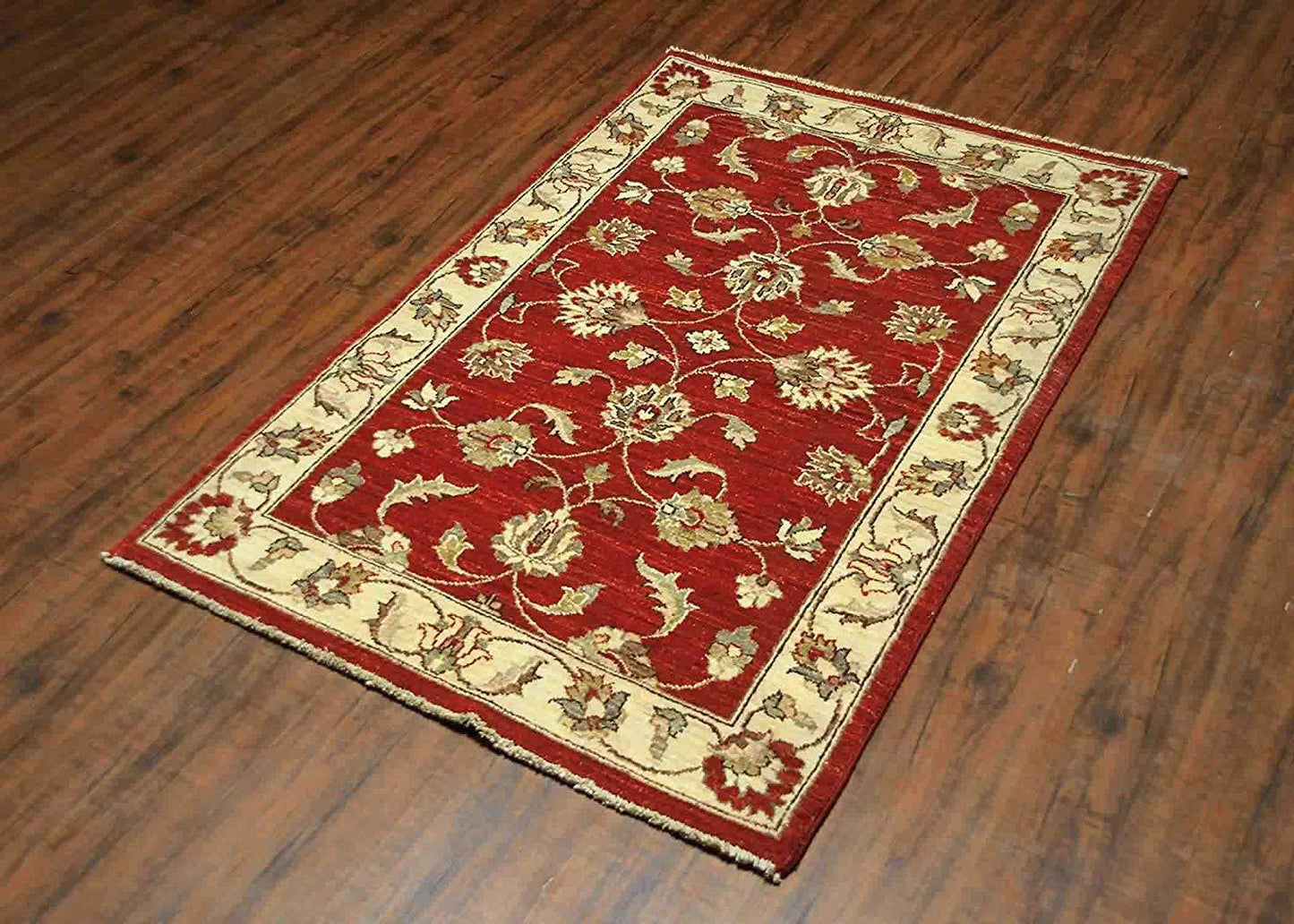 Traditional Hand-Knotted Oriental Chobi Area Rugs Red/Beige 100% Wool Rugs(3 x 5) 3x5
