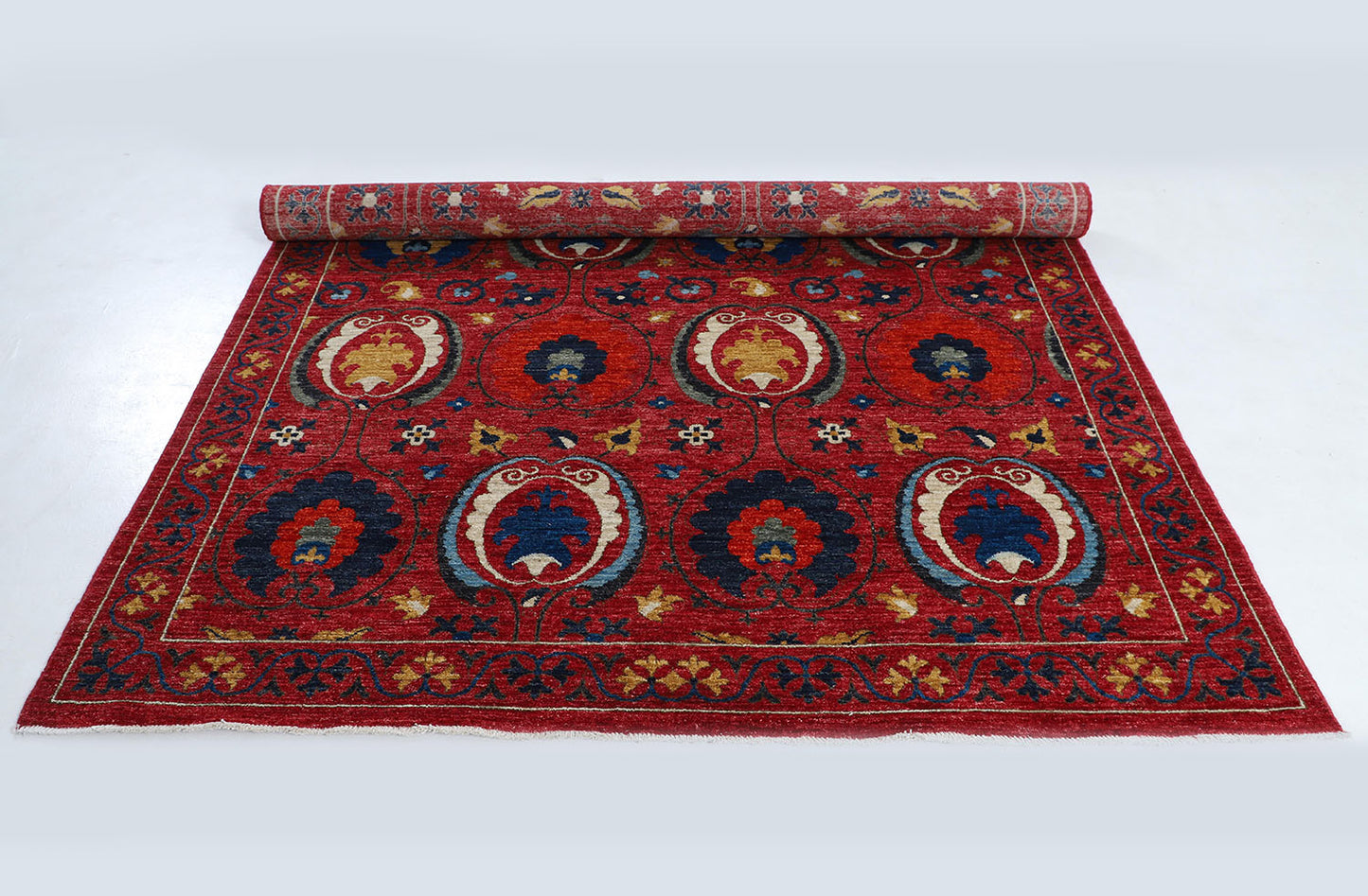 6x9 Hand-Knotted Ariana Carpet 6'.2" X 8'.10" Traditional, Red Fine Wool Area Rug D56798