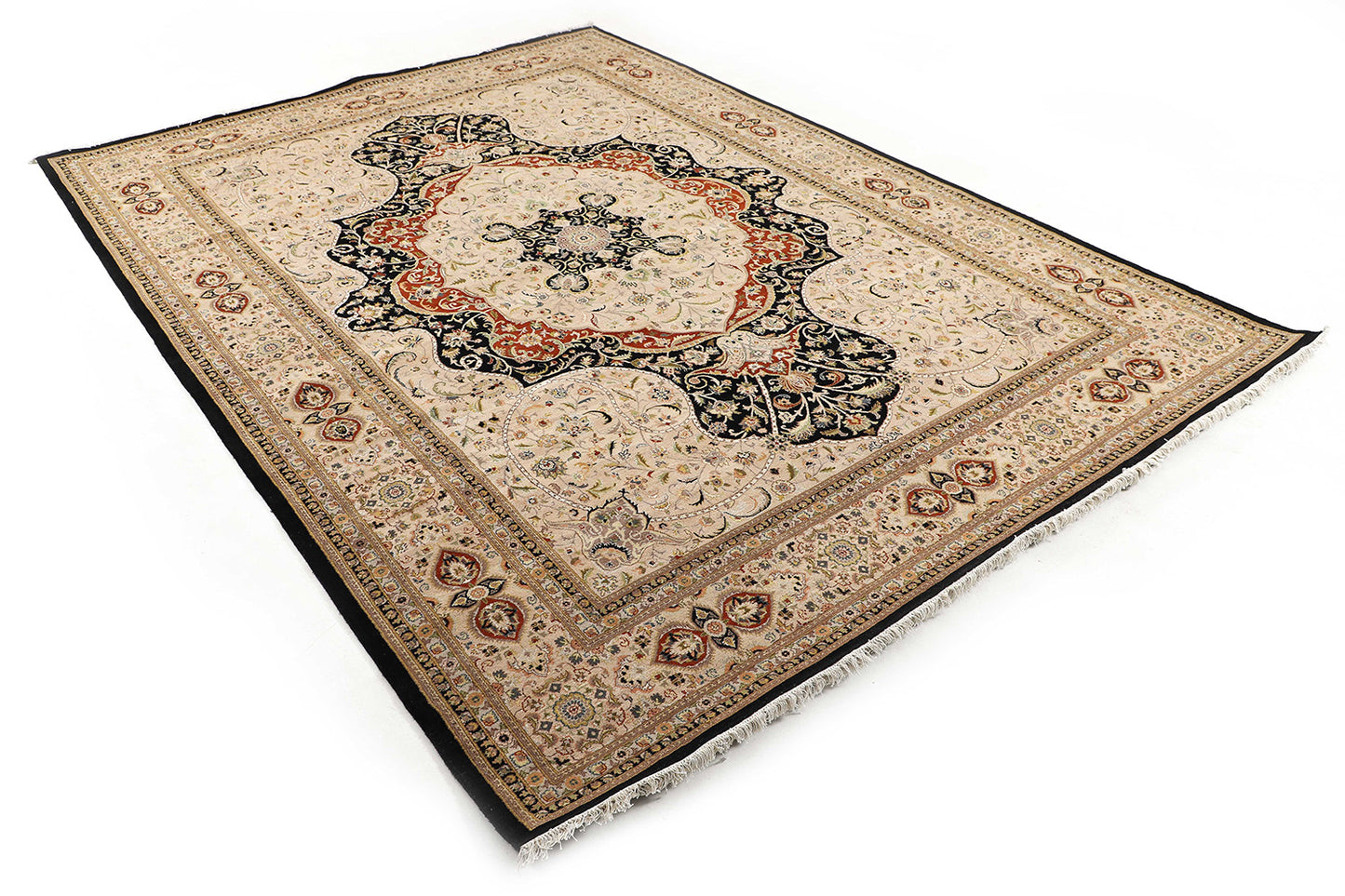Hand-Knotted Lahore Carpet 9'.1" X 12'.6" Oriental, Black Fine Wool Area Rug 9x12