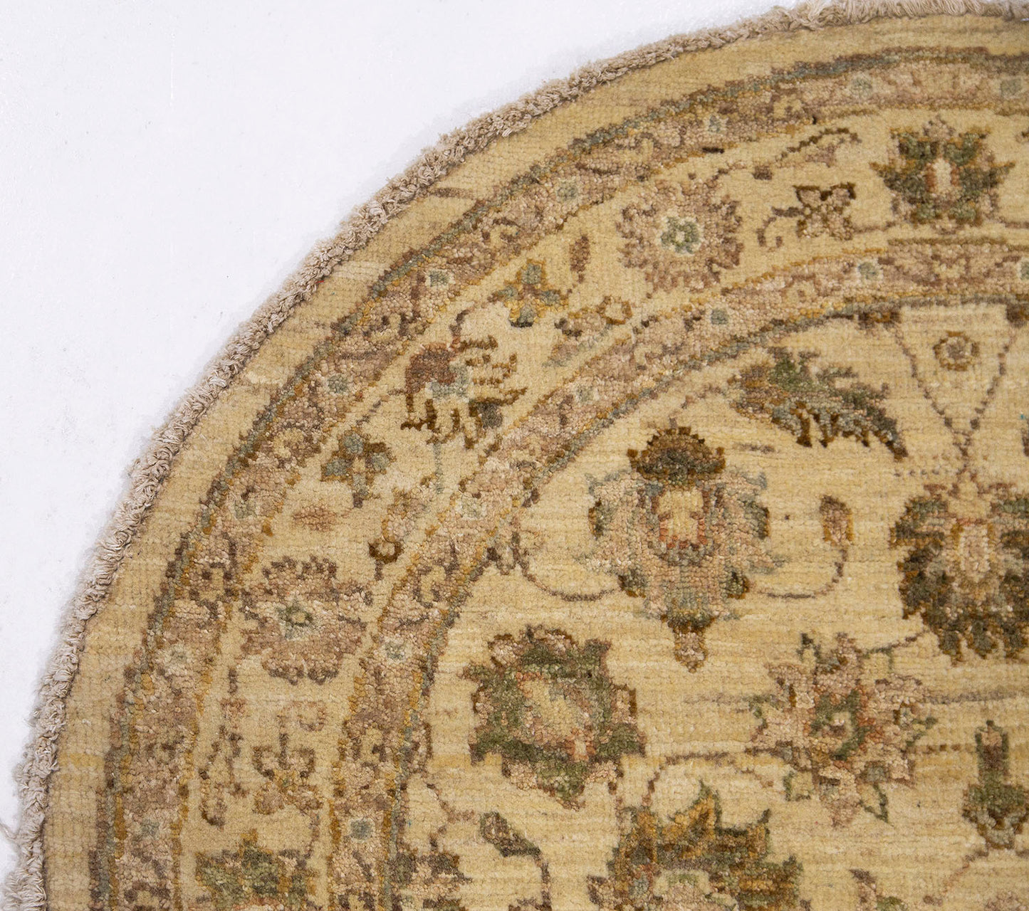 Hand-Knotted Oushak Carpet 3'.1" X 3'.1" Traditional, Ivory Fine Wool Round Rug 3x3