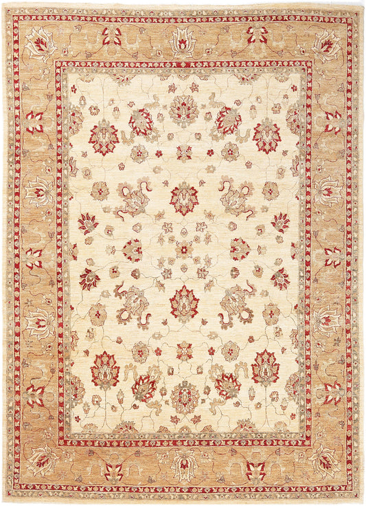 Hand-Knotted Oushak Carpet 8'.10" X 12'.1" Traditional, Ivory Fine Wool Area Rug 9x12