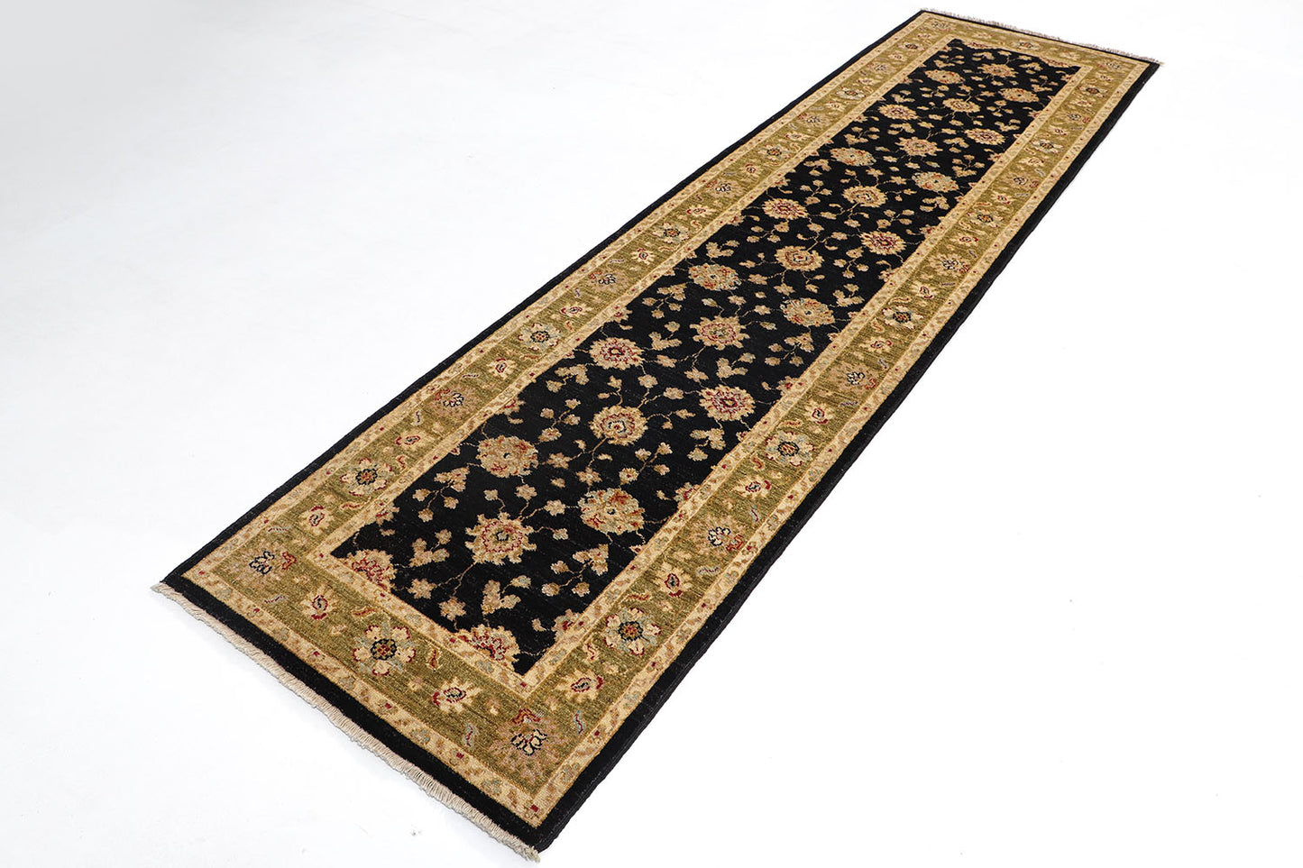2.5x10 Hand-Knotted Ariana Carpet 2'.9" X 10'.1" Traditional, Black Fine Wool Runner Rug D40673
