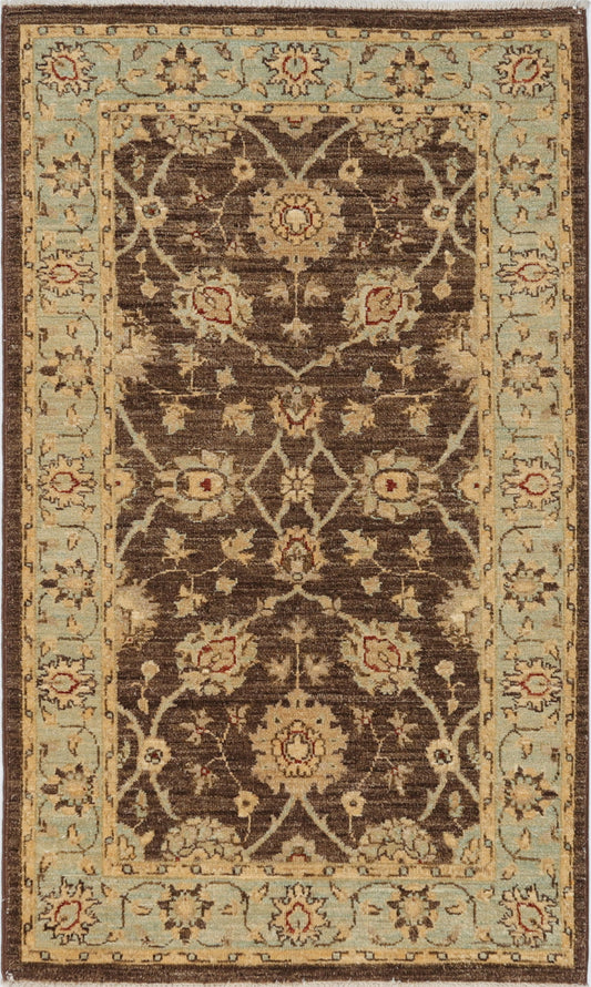 Hand-Knotted Oushak Carpet 3'.1" X 5'.1" Traditional, Chcolate Fine Wool Accent Rug 3x5