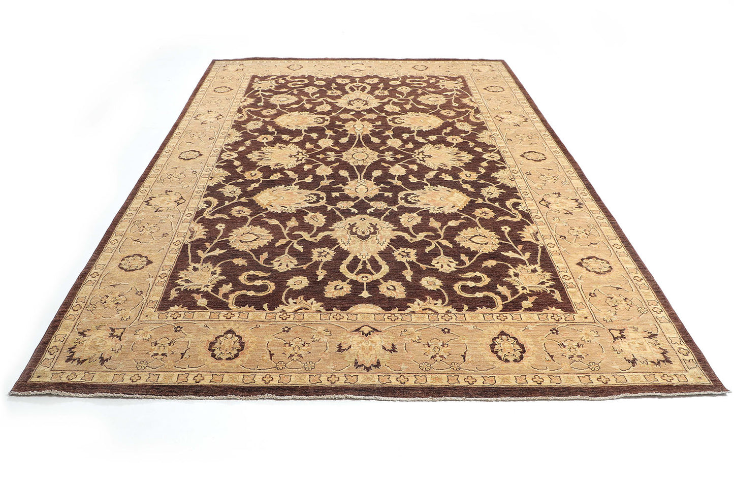 Hand-Knotted Ariana Carpet 9'.7" X 13'.1" Traditional, Brown Fine Wool Area Rug 10x14 D48014