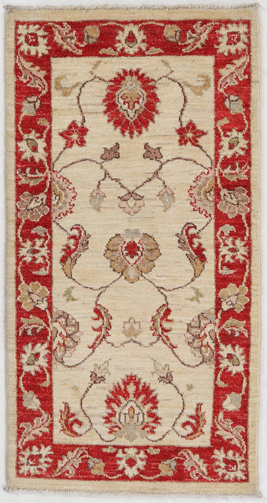 Hand-Knotted Oushak Carpet 2'.2" X 4'.1" Traditional, Ivory Fine Wool Accent Rug 2x4