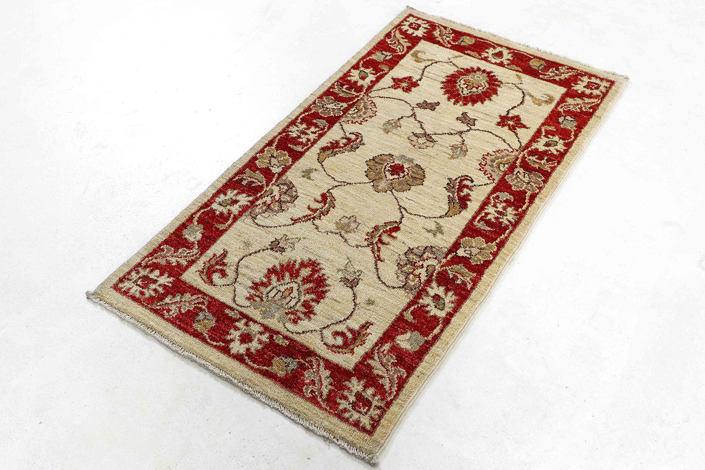 Hand-Knotted Oushak Carpet 2'.2" X 4'.1" Traditional, Ivory Fine Wool Accent Rug 2x4