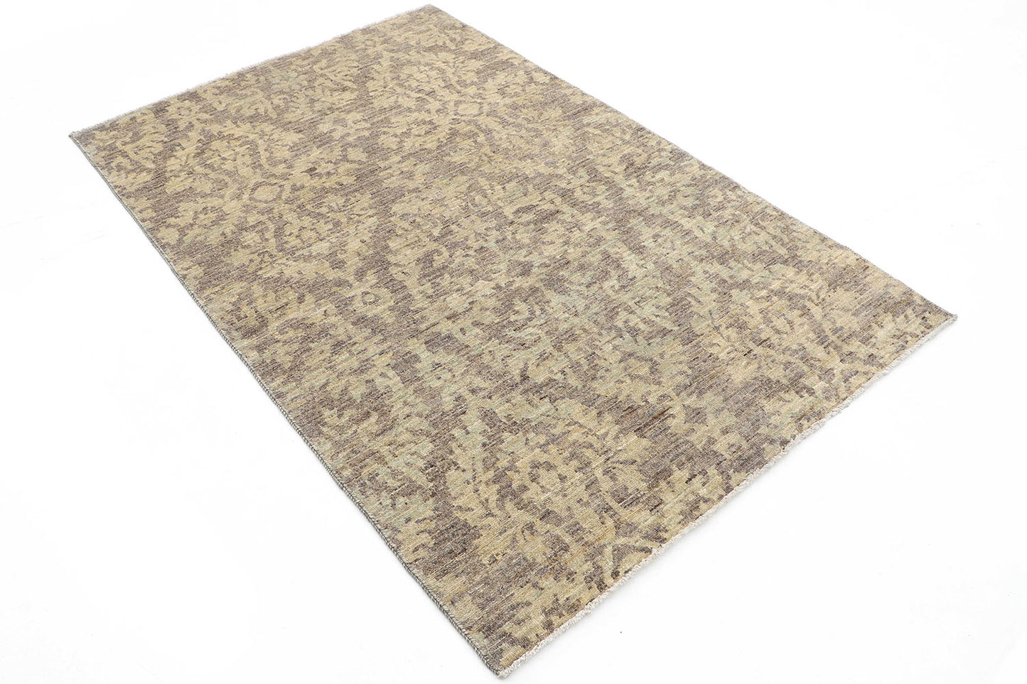 Hand-Knotted Oushak Carpet 4'.1" X 6'.3" Traditional, Grey Fine Wool Area Rug 4x6