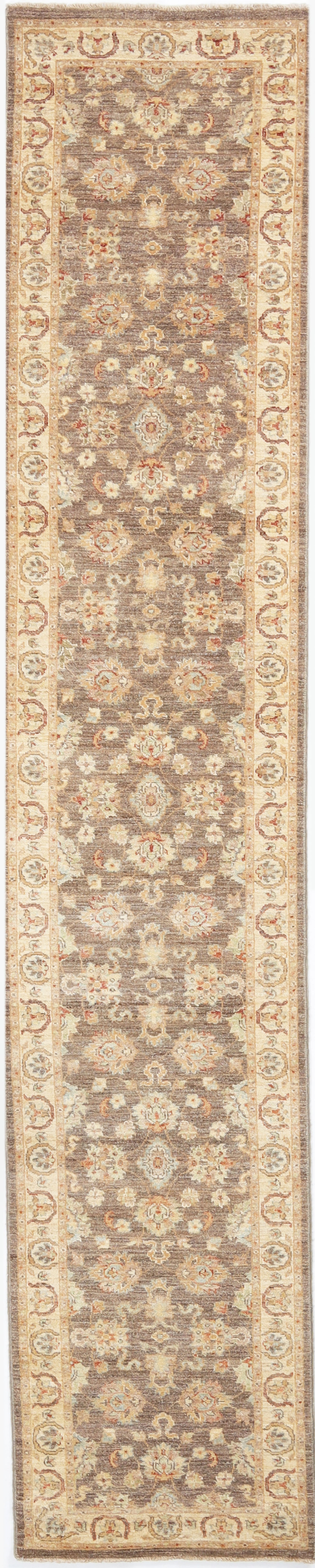 Hand-Knotted Oushak Carpet 2'.7" X 14'.4" Traditional, Green Fine Wool Runner Rug 2.5x14