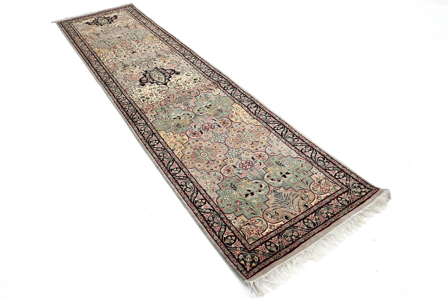 Hand-Knotted Lahore Carpet 2'.7" X 9'.10" Oriental, Grey Fine Wool Runner Rug 2.5x10