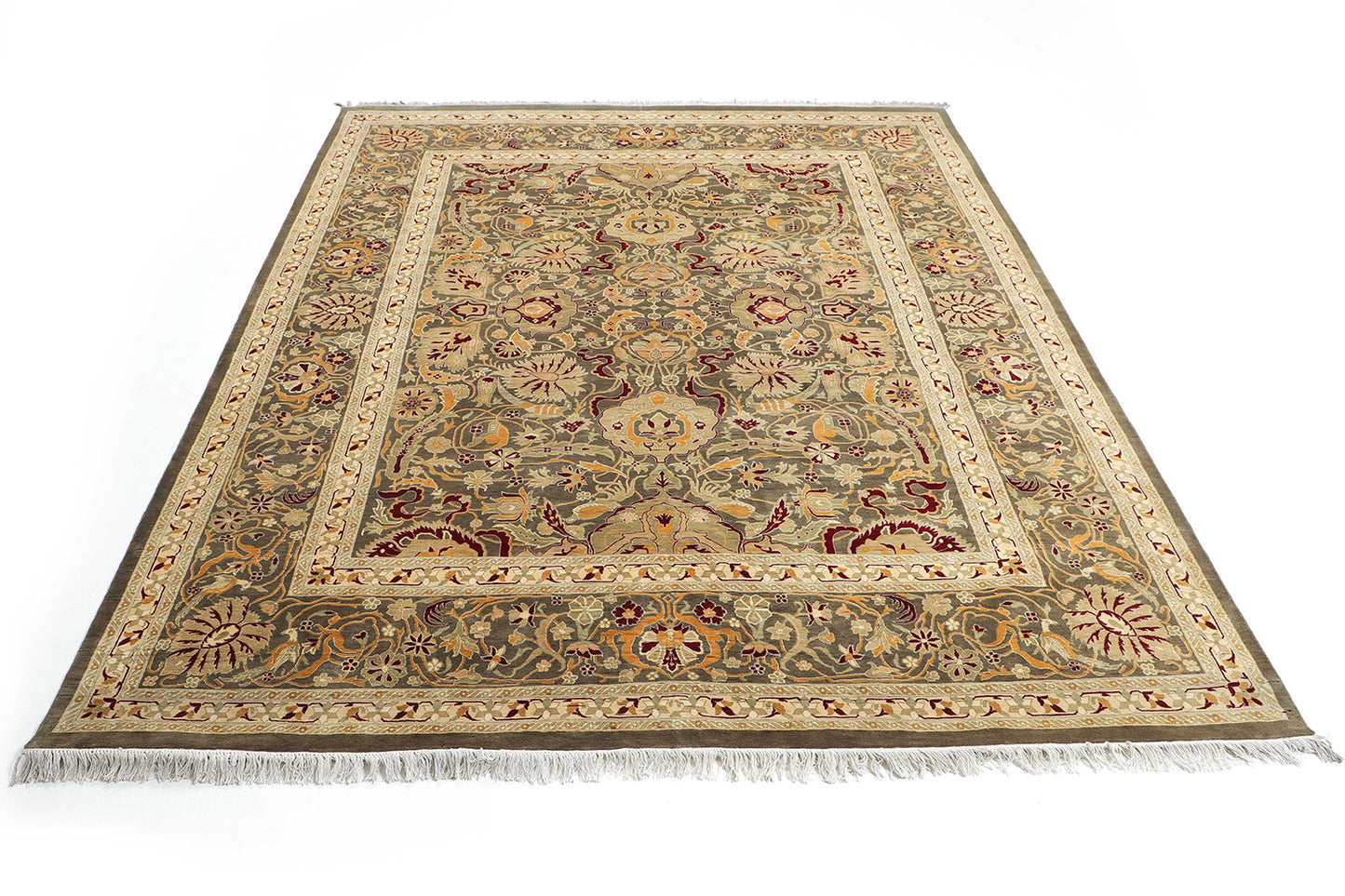 Hand-Knotted Lahore Carpet 8' X 10'.1" Oriental, Green Fine Wool Area Rug 8x10