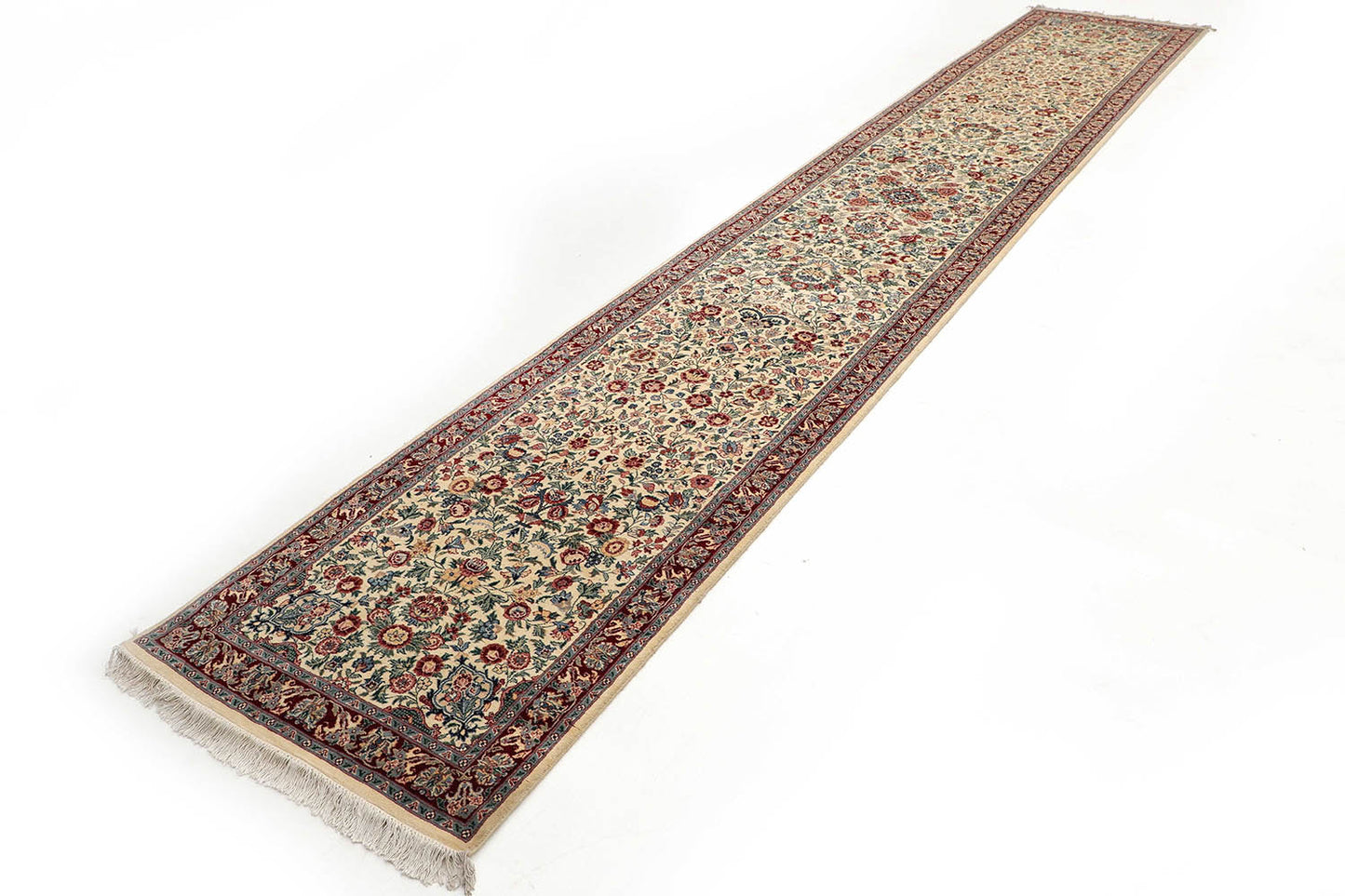 Hand-Knotted Lahore Carpet 2'.8" X 15'.4" Oriental, Ivory Fine Wool Runner Rug 2.5x16