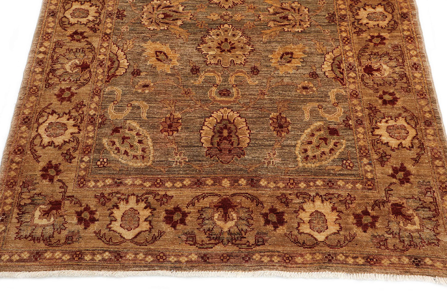 Hand-Knotted Oushak Carpet 4'.2" X 5'.9" Traditional, Green Fine Wool Area Rug 4x6