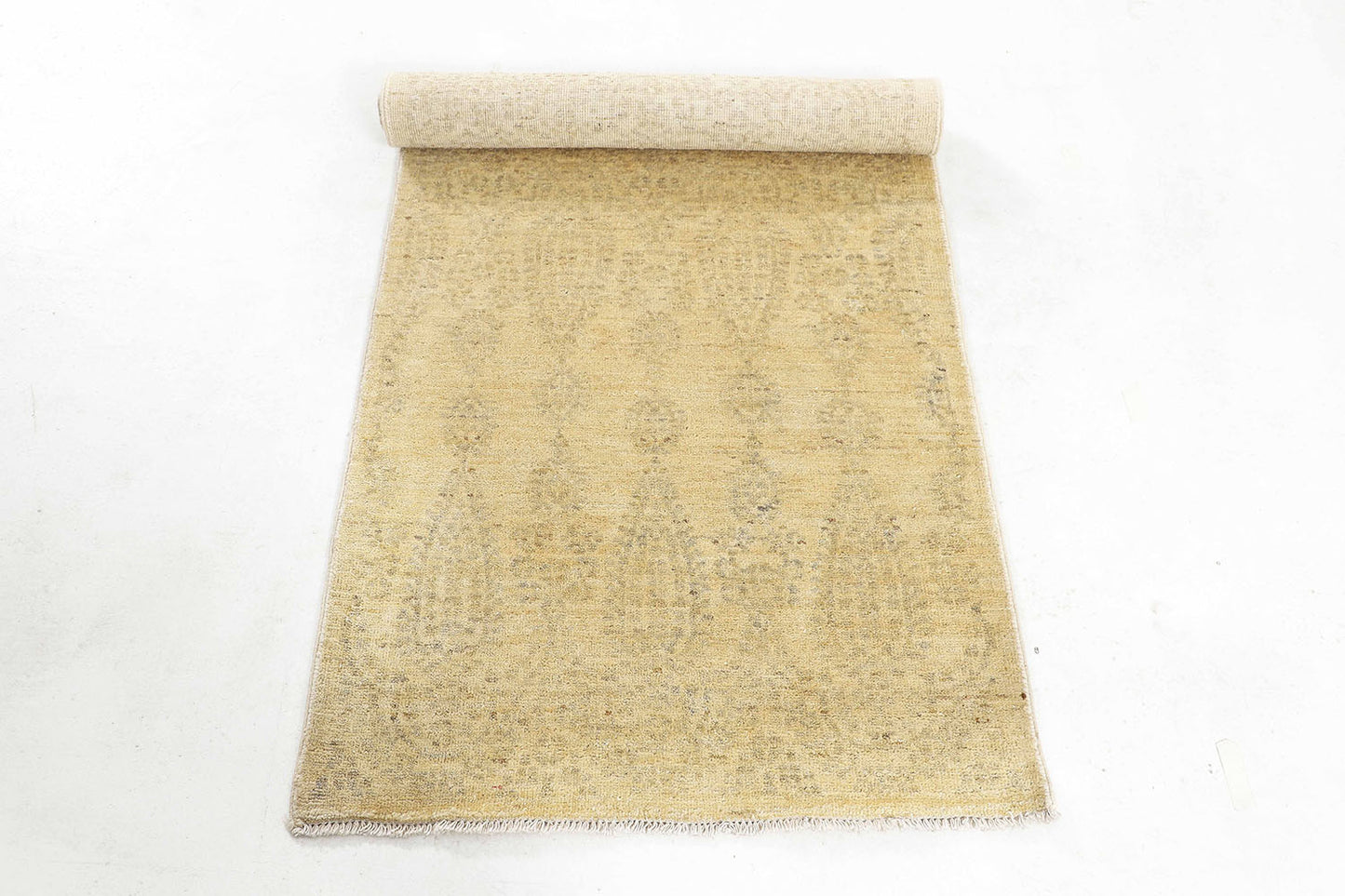 Hand-Knotted Oushak Carpet 2'.6" X 6'.1" Traditional, Ivory Fine Wool Runner Rug 2.5x6