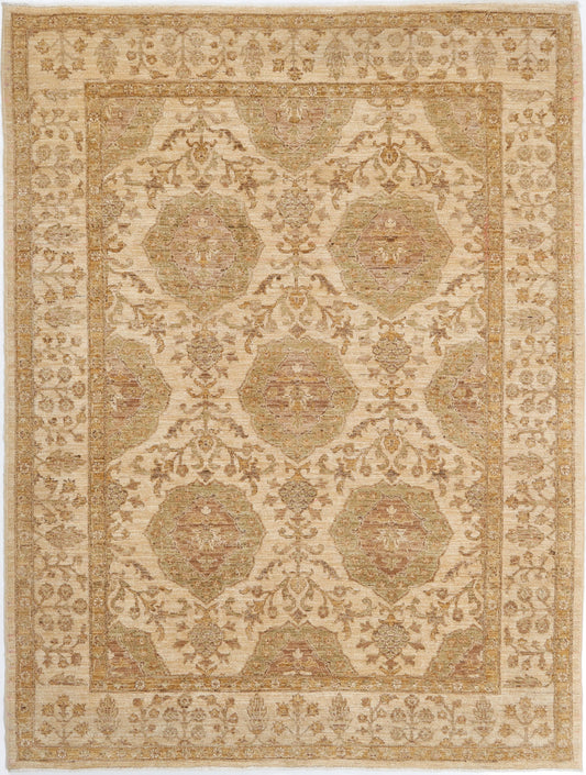 Hand-Knotted Farhan Carpet 5'.10" X 7'.6" Traditional, Ivory Fine Wool Area Rug 6x7