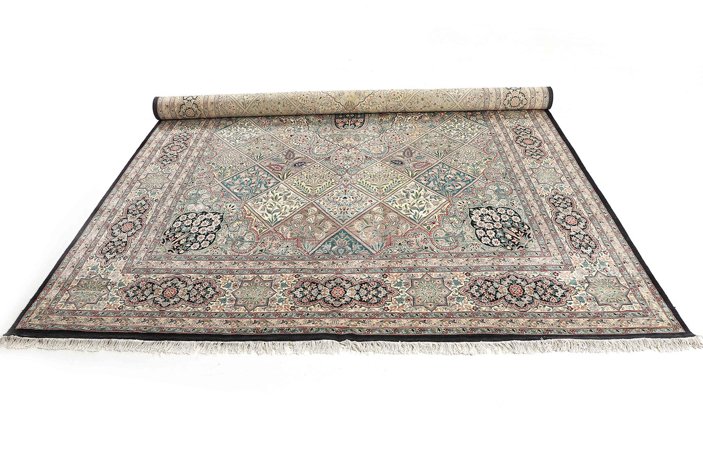Hand-Knotted Lahore Carpet 9'.10" X 14'.2" Oriental, Black Fine Wool Area Rug 10x14