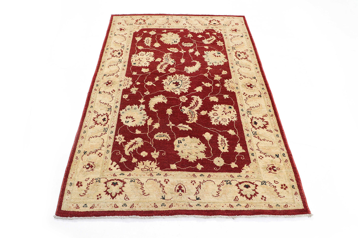 Hand-Knotted Oushak Carpet 4'.1" X 6' Traditional, Red Fine Wool Area Rug 4x6