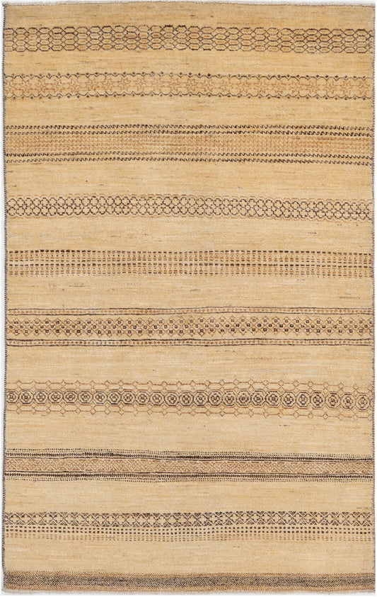 Hand-Knotted Oushak Carpet 4'.7" X 6'.6" Traditional, Ivory Fine Wool Area Rug 4x6