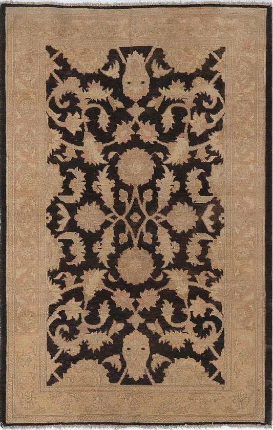 Hand-Knotted Oushak Carpet 3'.10" X 5'.11" Traditional, Black Fine Wool Area Rug 4x6