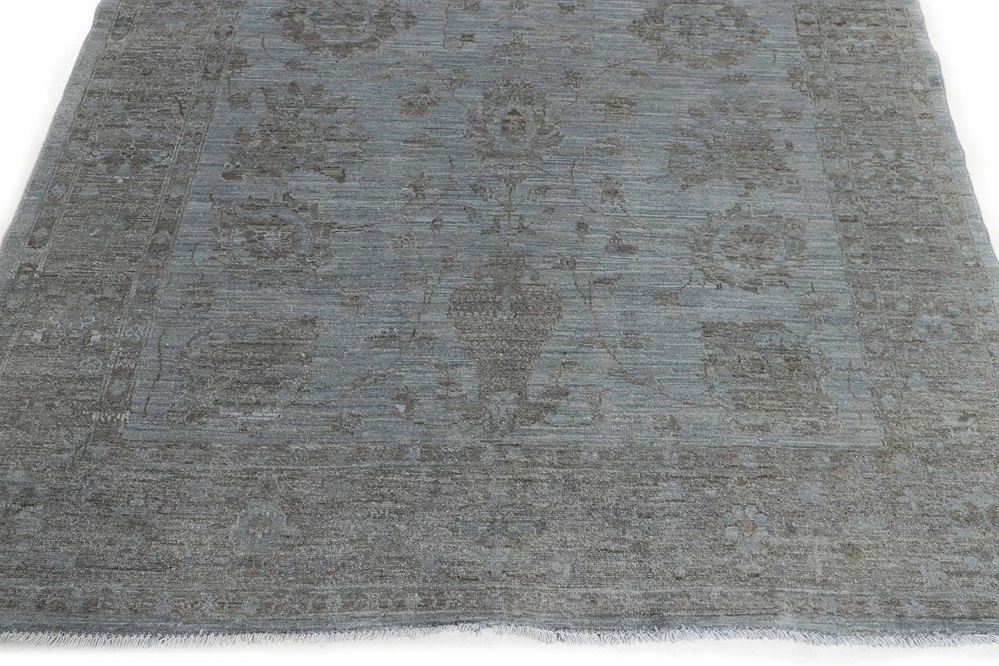 Hand-Knotted Oushak Carpet 5'.10" X 8'.1" Traditional, Grey Fine Wool Area Rug 5.5x8