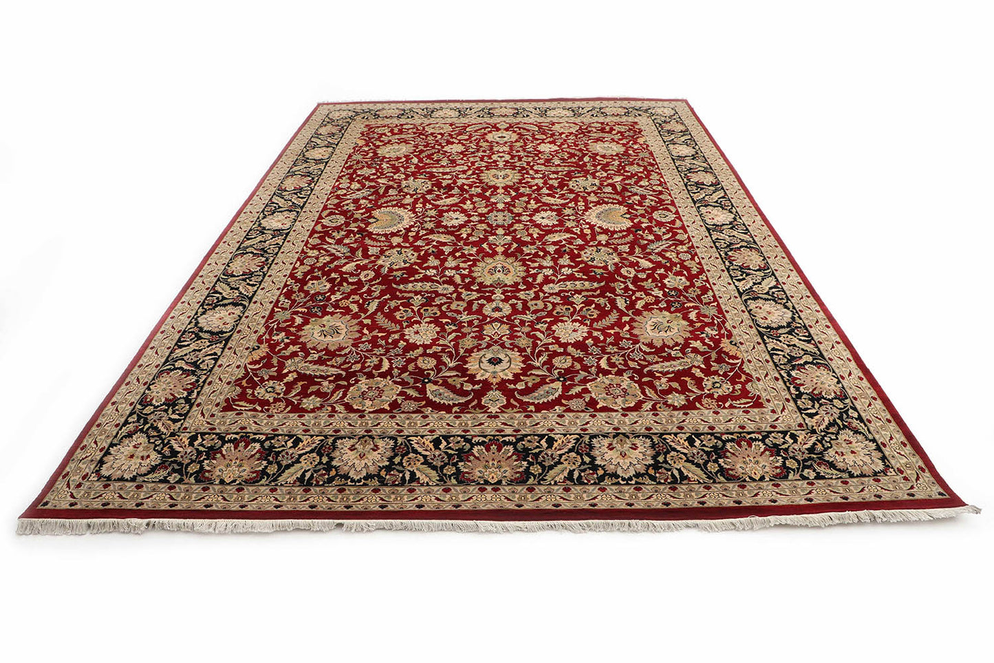 Hand-Knotted Lahore Carpet 10' X 13'.11" Oriental, Red Fine Wool Area Rug 10x14