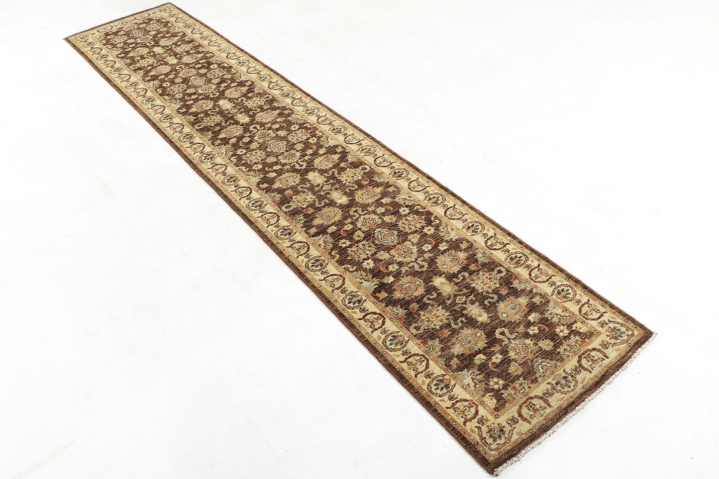 Hand-Knotted Oushak Carpet 2'.7" X 12'.6" Traditional, Brown Fine Wool Runner Rug 2.5x12