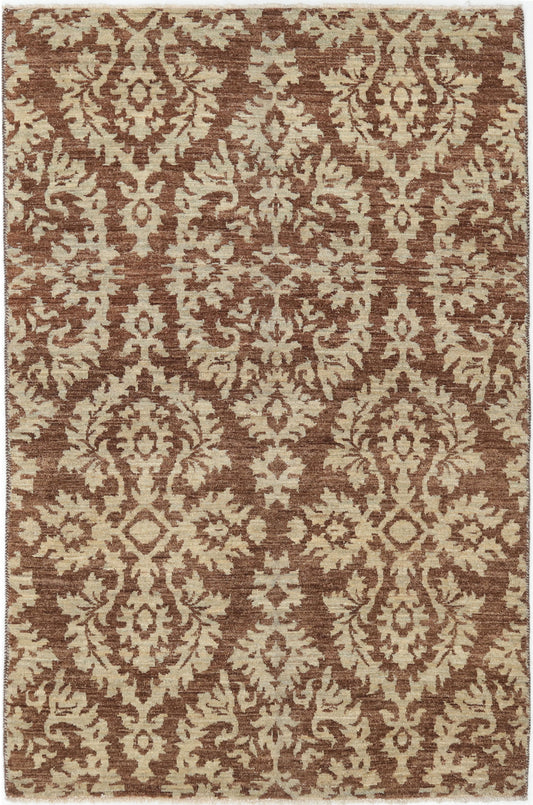 Hand-Knotted Oushak Carpet 4' X 6'.1" Traditional, Brown Fine Wool Area Rug 4x6