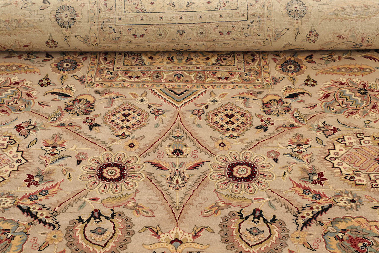 Hand-Knotted Lahore Carpet 9' X 11'.10" Oriental, Bone Fine Wool Area Rug 9x12