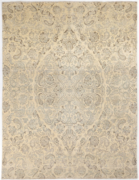 Hand-Knotted Bohemian Carpet 8'.1" X 10'.4" Transitional, Ivory Fine Wool Area Rug 8x10 D52540