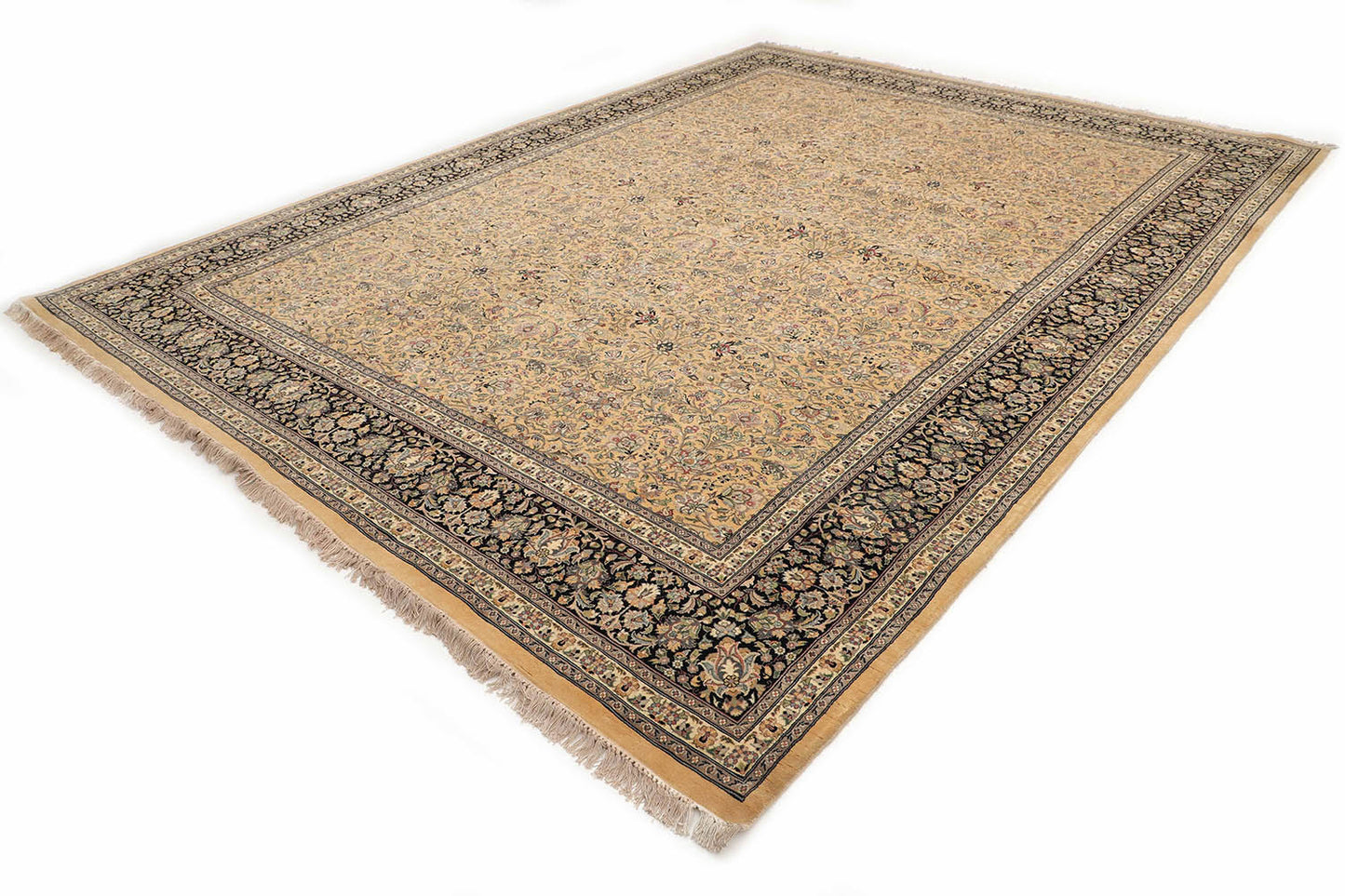 Hand-Knotted Lahore Carpet 9'.2" X 12'.2" Oriental, L/Gold Fine Wool Area Rug 9x12