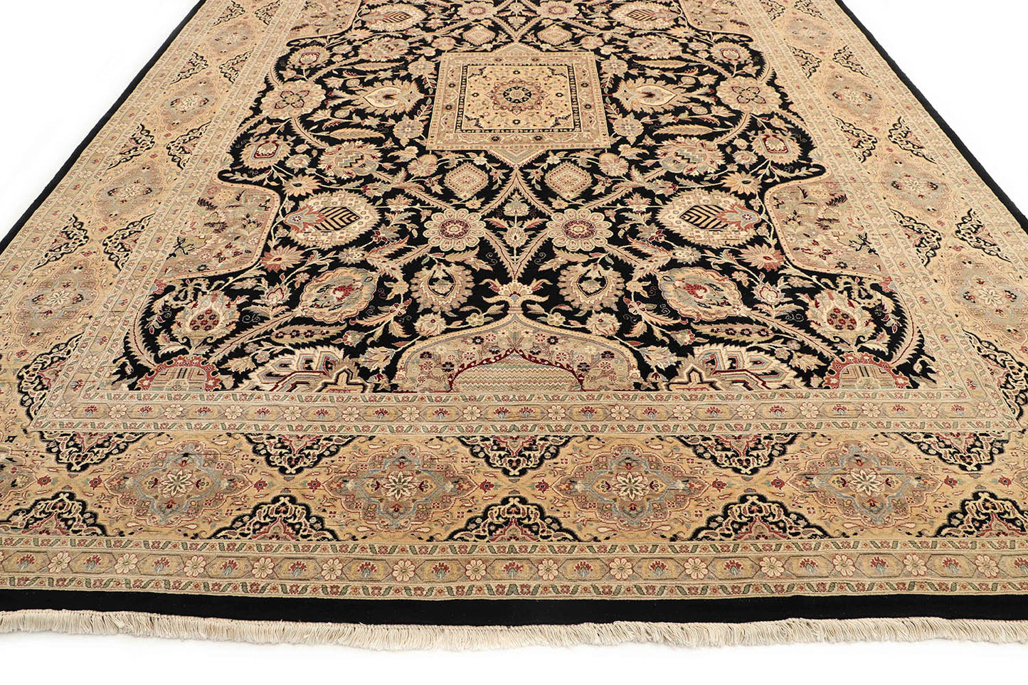 Hand-Knotted Lahore Carpet 9'.10" X 14'.3" Oriental, Black Fine Wool Area Rug 10x14