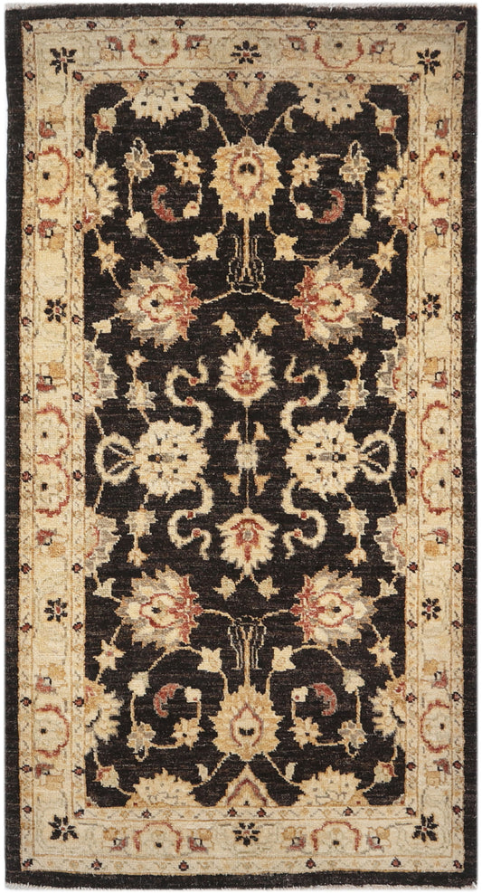 Hand-Knotted Oushak Carpet 2'.7" X 5' Traditional, Black Fine Wool Accent Rug 2.5x5