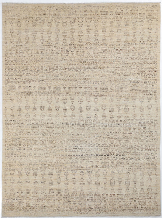 Hand-Knotted Oushak Carpet 7'.9" X 10'.3" Traditional, Ivory Fine Wool Area Rug 8x10