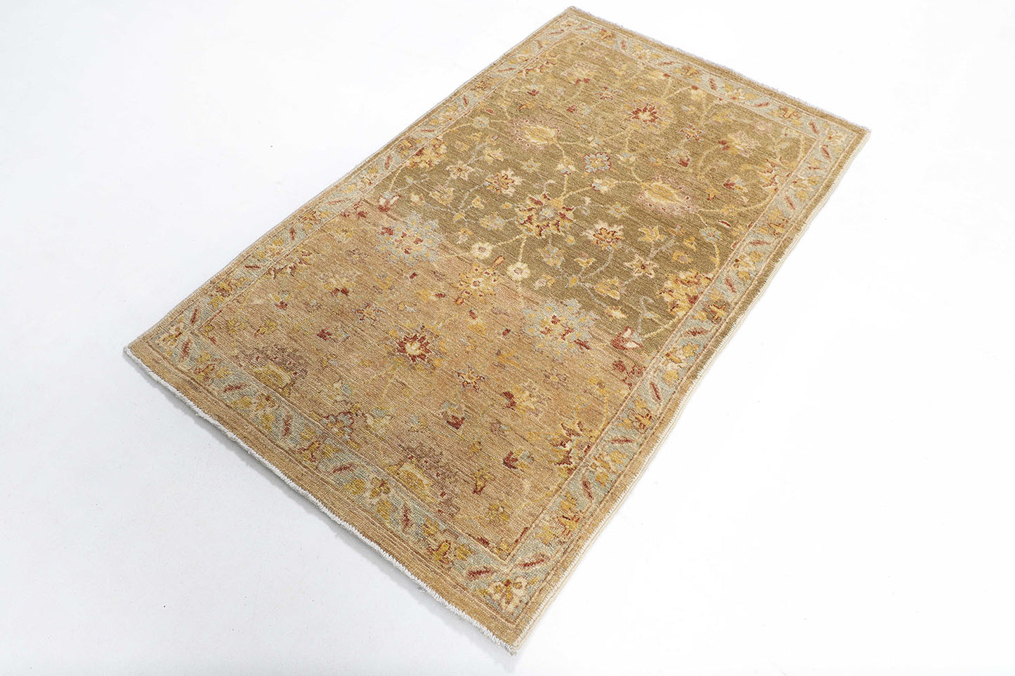Hand-Knotted Oushak Carpet 3'.1" X 5'.2" Traditional, Green Fine Wool Accent Rug 3x5