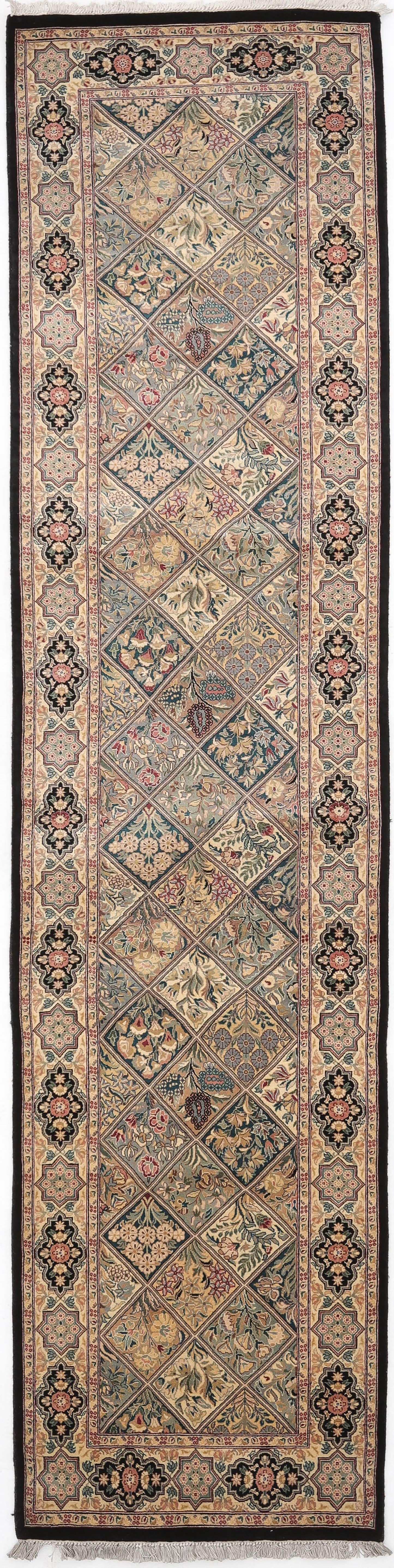 Hand-Knotted Lahore Carpet 2'.8" X 10'.11" Oriental, Black Fine Wool Runner Rug 2.5x10
