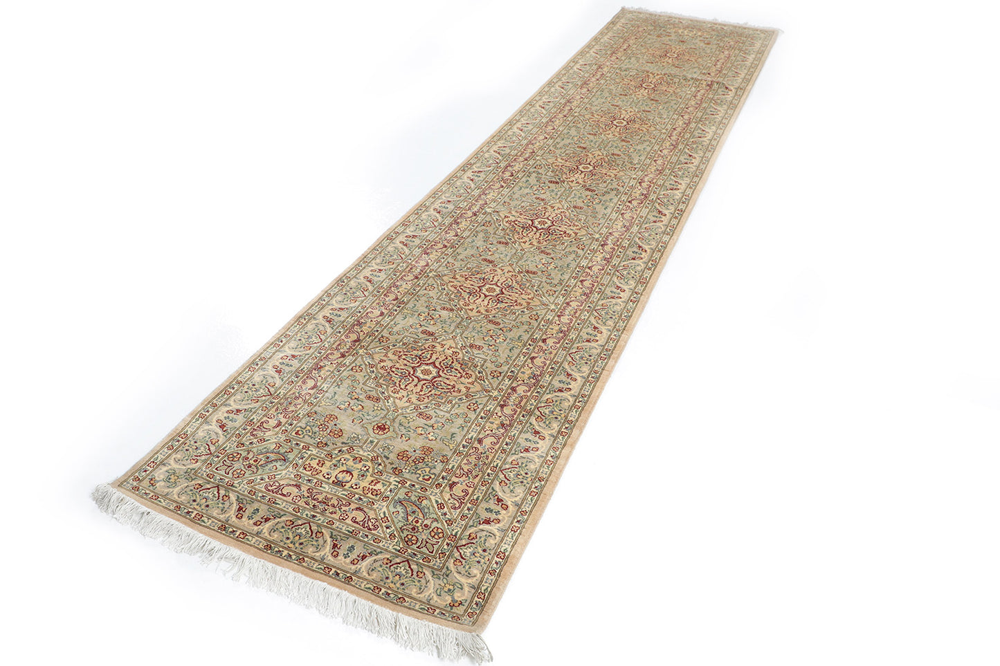 Hand-Knotted Lahore Carpet 2'.7" X 12'.4" Oriental, Bone Fine Wool Runner Rug 2.5x12
