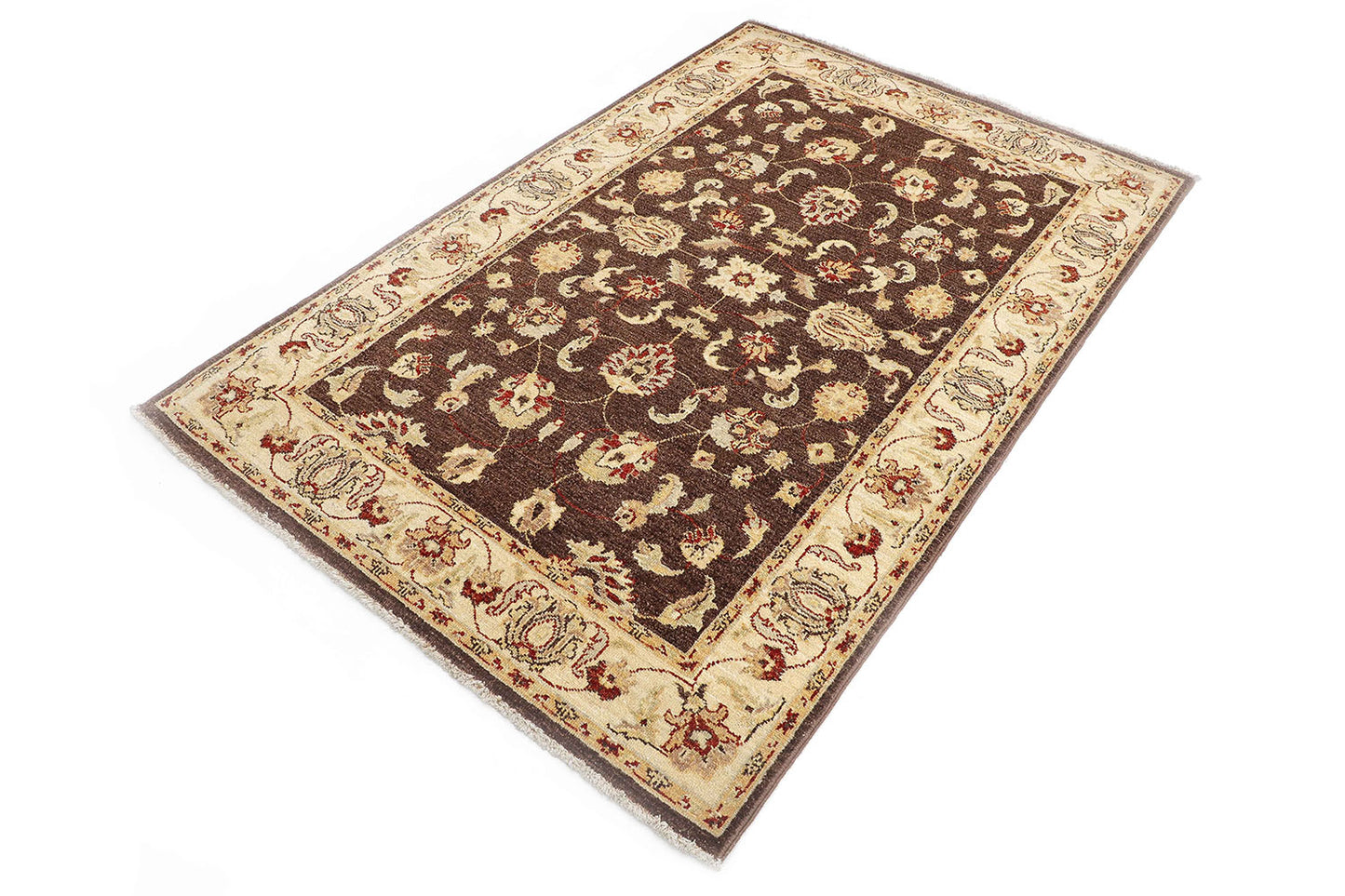 Hand-Knotted Oushak Carpet 4'.2" X 6'.5" Tradit ional, Brown Fine Wool Area Rug 4x6