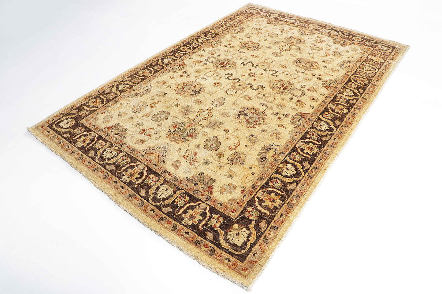 Hand-Knotted Oushak Carpet 5'.5" X 8'.4" Traditional, Ivory Fine Wool Area Rug 6x9