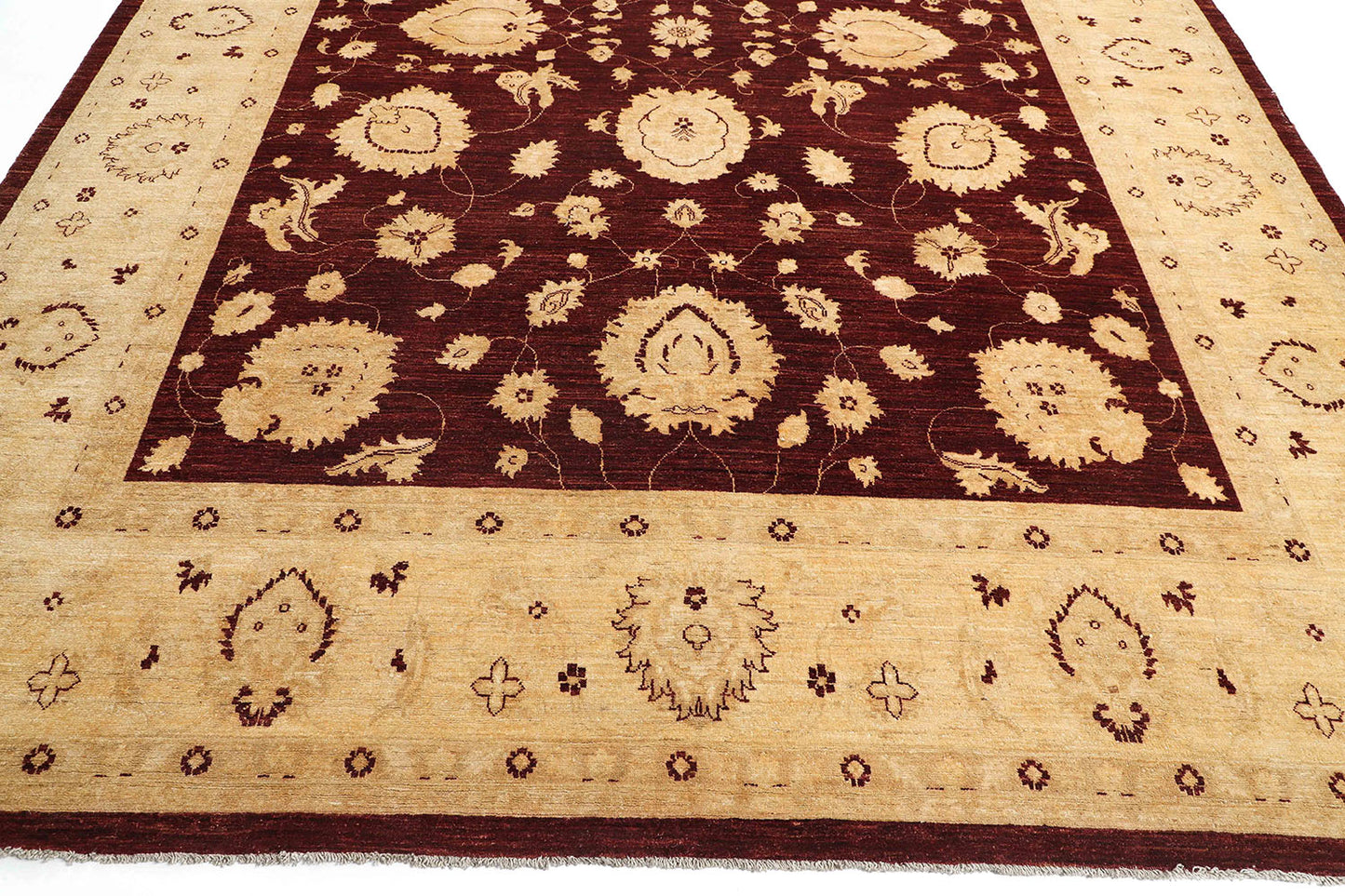 Hand-Knotted Oushak Carpet 8'.11" X 11'.10" Traditional, Maroon Fine Wool Area Rug 9x12