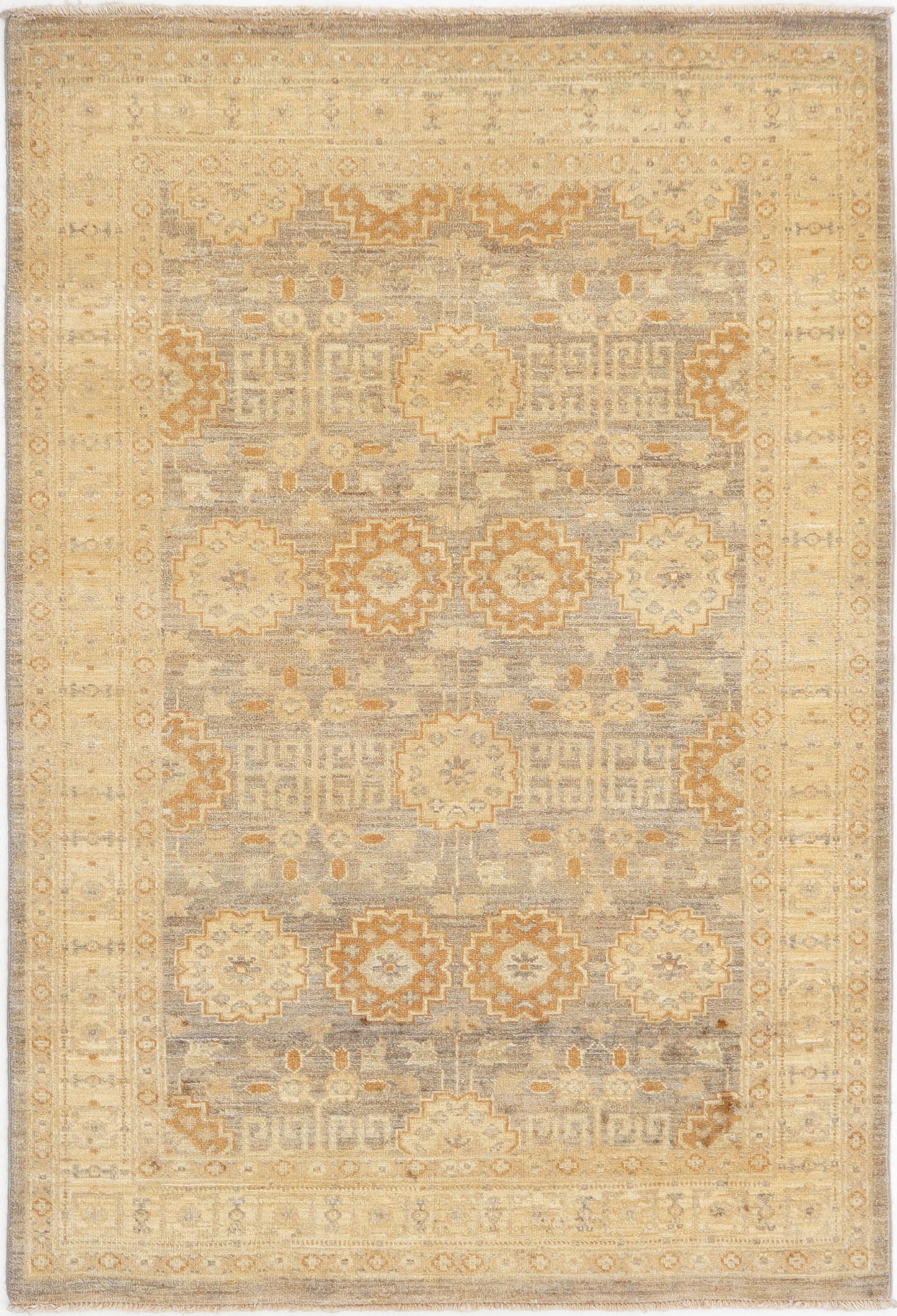 Hand-Knotted Oushak Carpet 4' X 6'.2" Traditional, Grey Fine Wool Area Rug 4x6