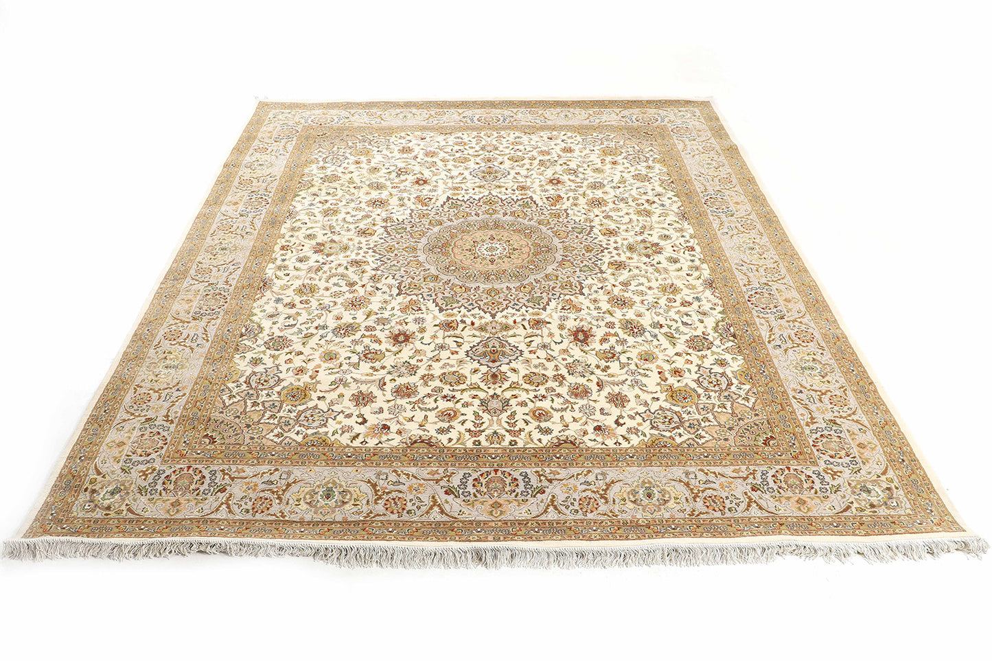 Hand-Knotted Lahore Carpet 8'.1" X 10' Oriental, Ivory Fine Wool Area Rug 8x10