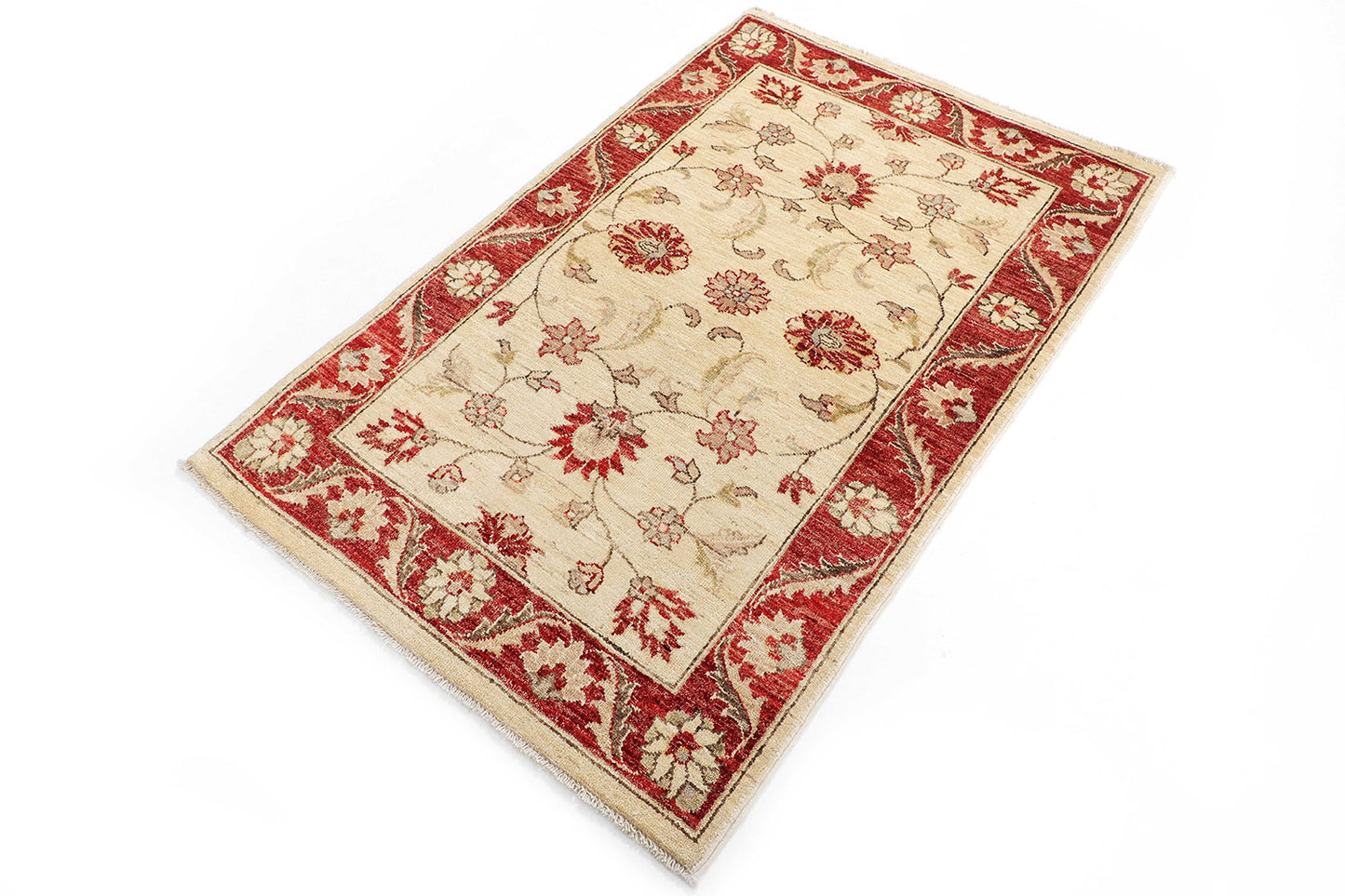 Hand-Knotted Oushak Carpet 3'.1" X 4'.10" Traditional, Ivory Fine Wool Accent Rug 3x5
