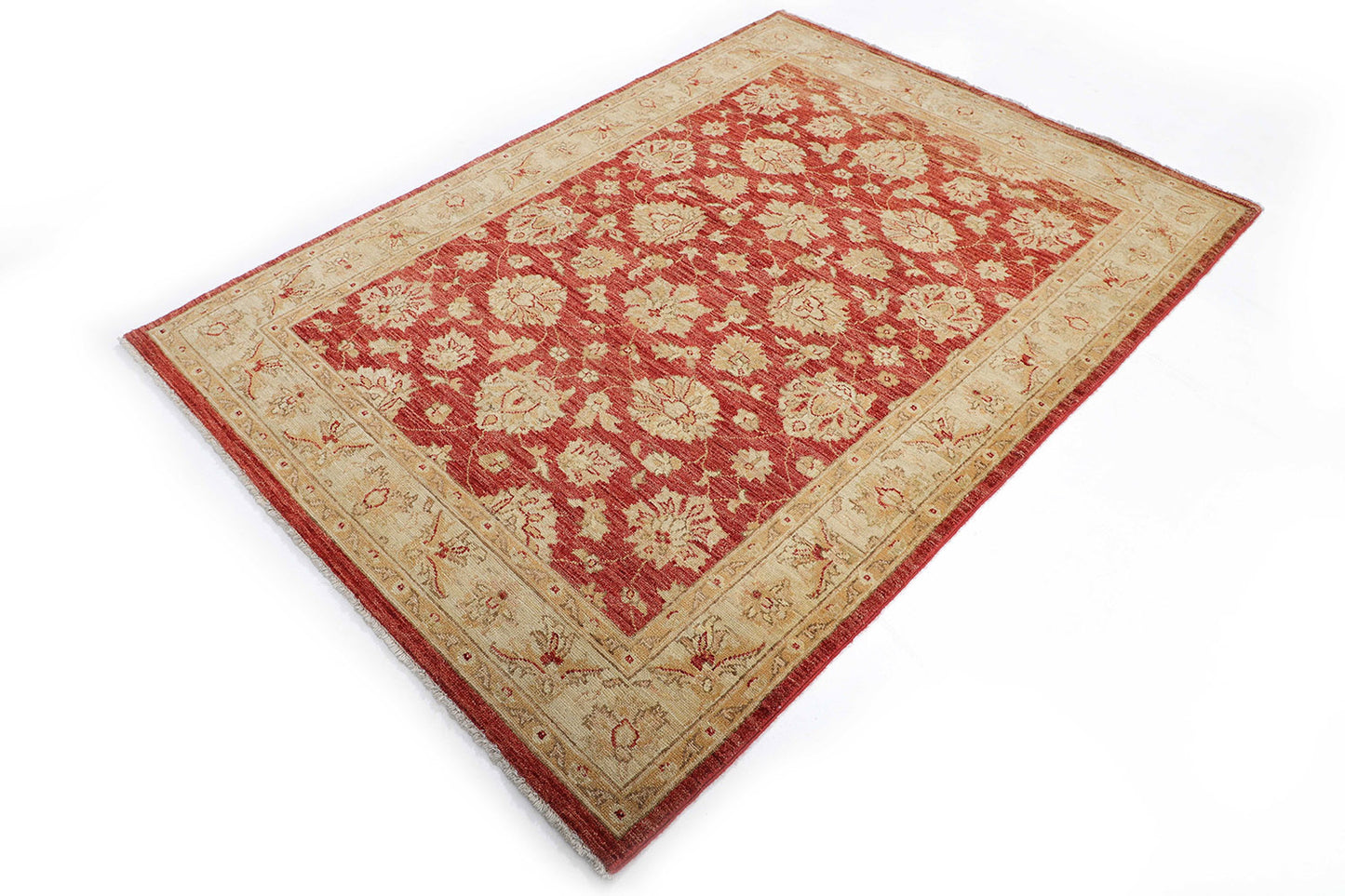 Hand-Knotted Oushak Carpet 4'.7" X 6'.6" Traditional, Red Fine Wool Area Rug 4x6