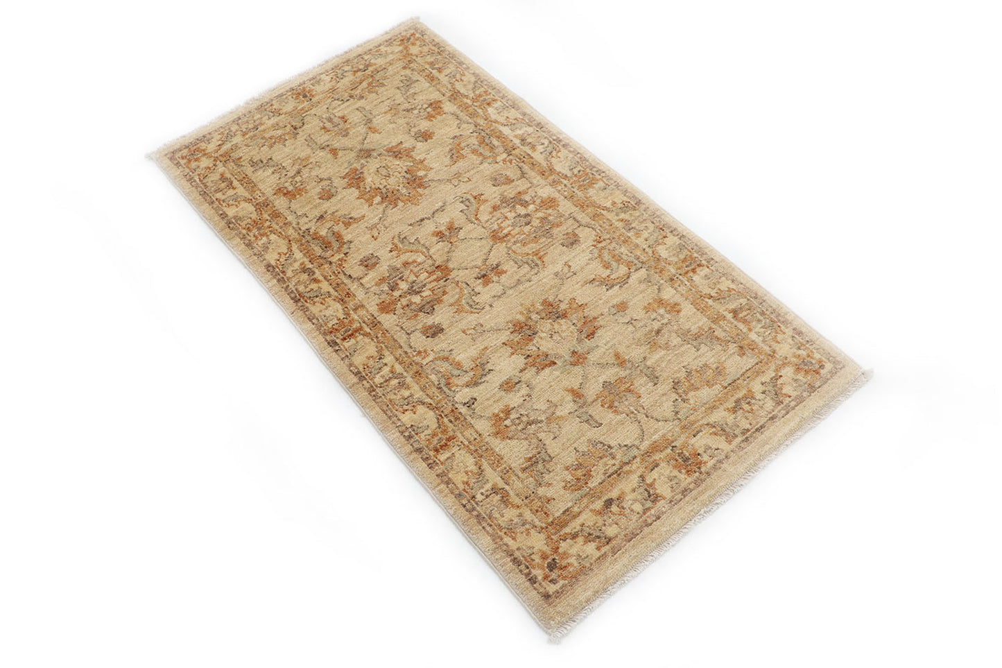 Hand-Knotted Oushak Carpet 2'.2" X 4' Traditional, Beige Fine Wool Accent Rug 2x4