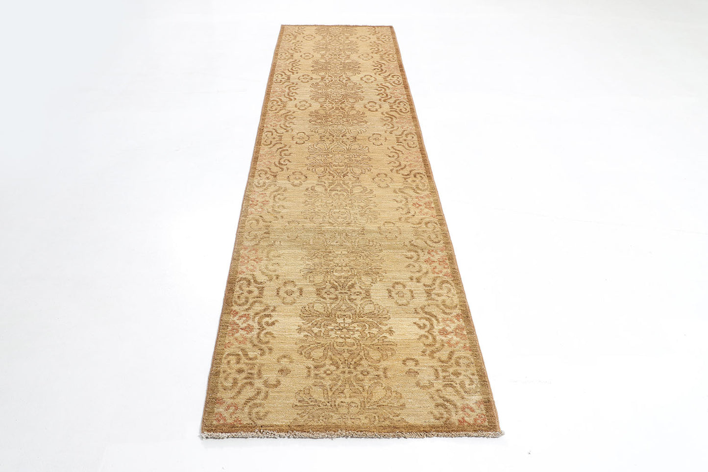 Hand-Knotted Oushak Carpet 2'.7" X 10'.1" Traditional, Camel Fine Wool Runner Rug 2.5x10