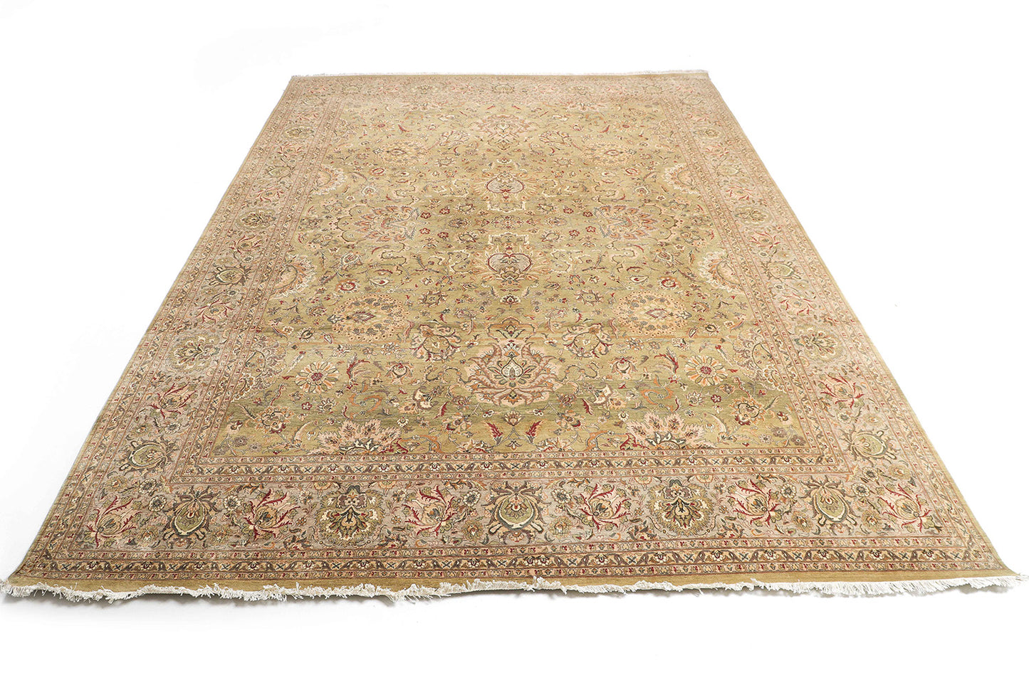 Hand-Knotted Lahore Carpet 9' X 11'.11" Oriental, L/Green Fine Wool Area Rug 9x12