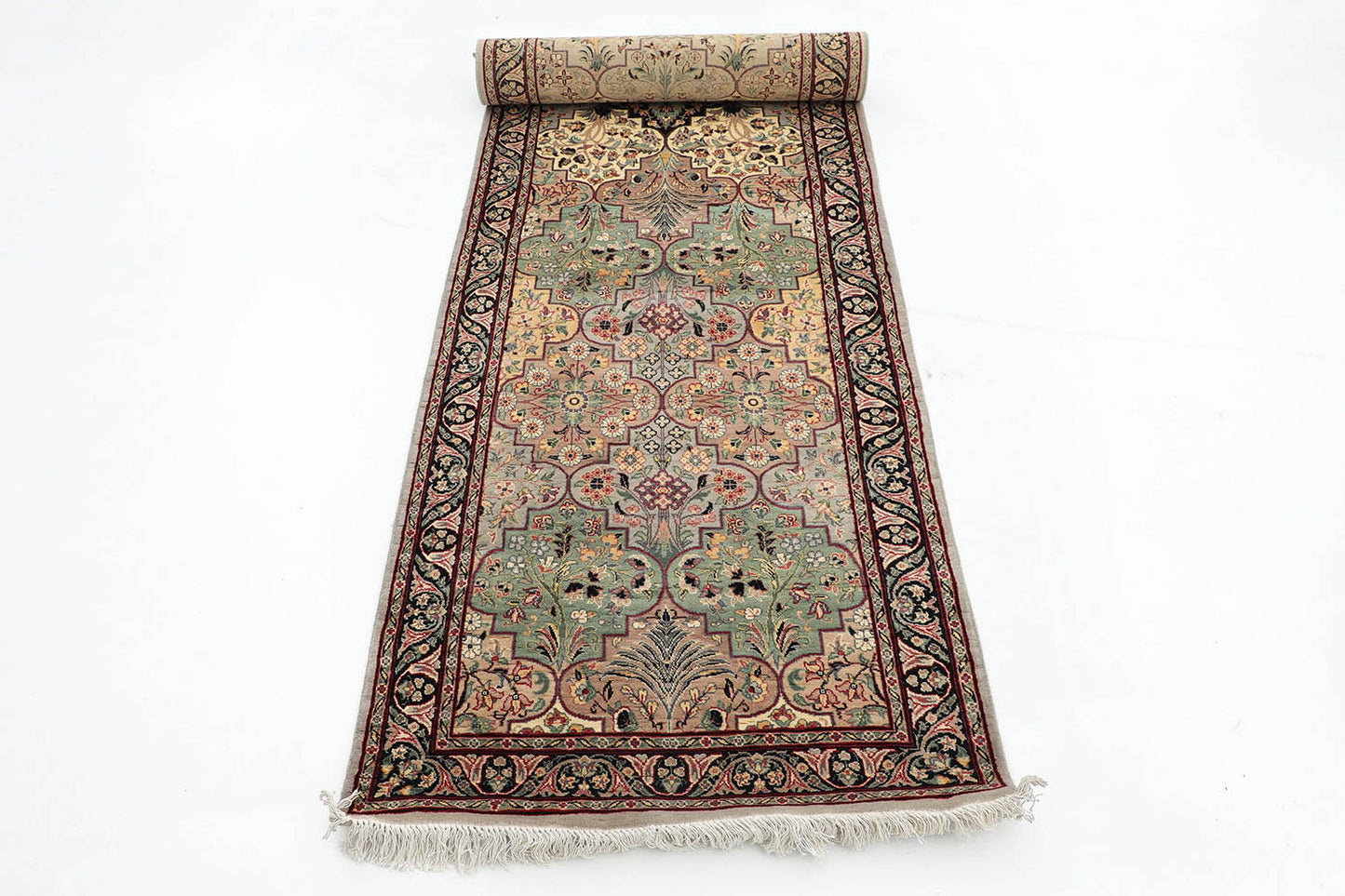 Hand-Knotted Lahore Carpet 2'.7" X 9'.10" Oriental, Grey Fine Wool Runner Rug 2.5x10