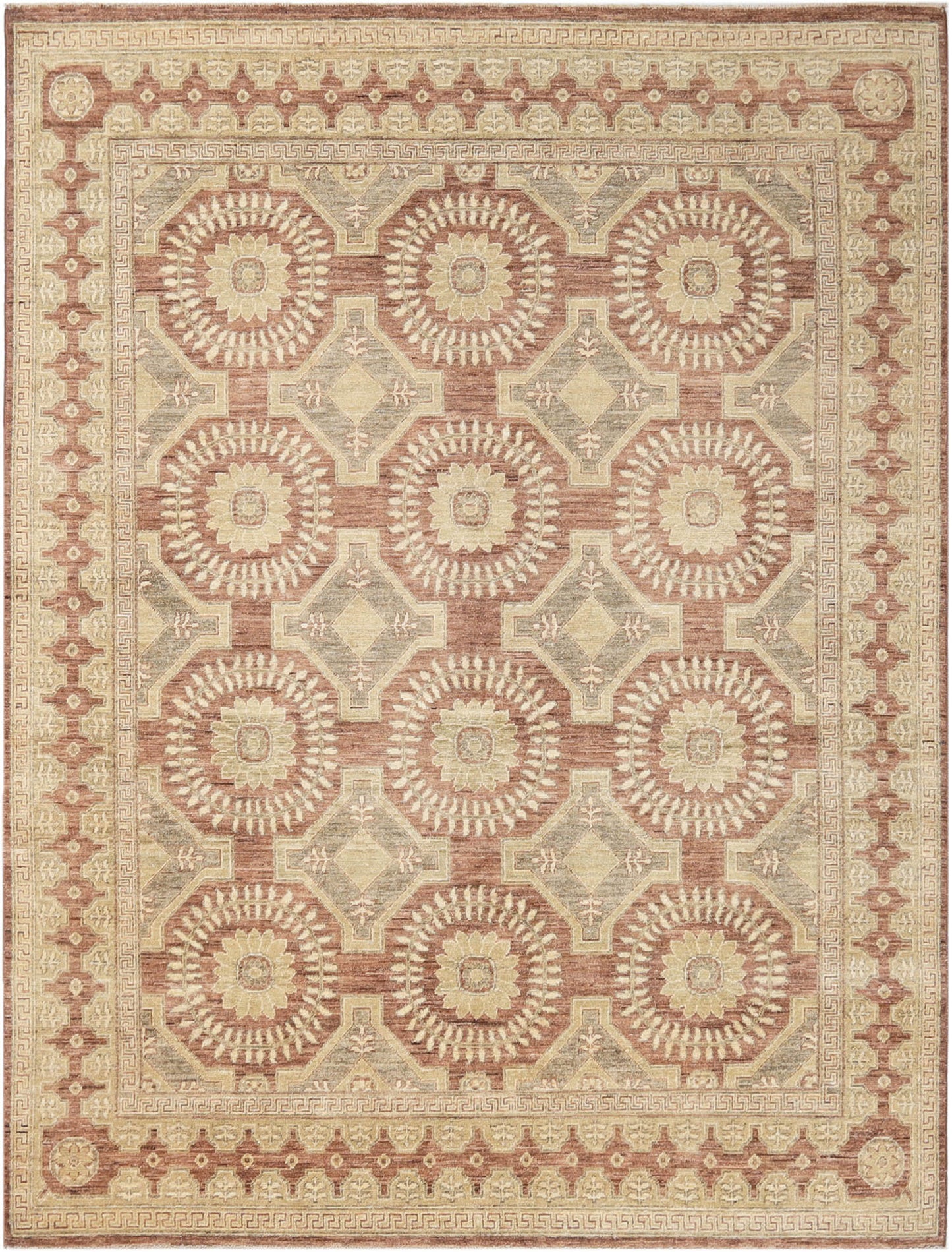 Hand-Knotted Khotan Tibet Carpet 7'.7" X 9'.11" Oriental, Brown Fine Wool Area Rug 8x10