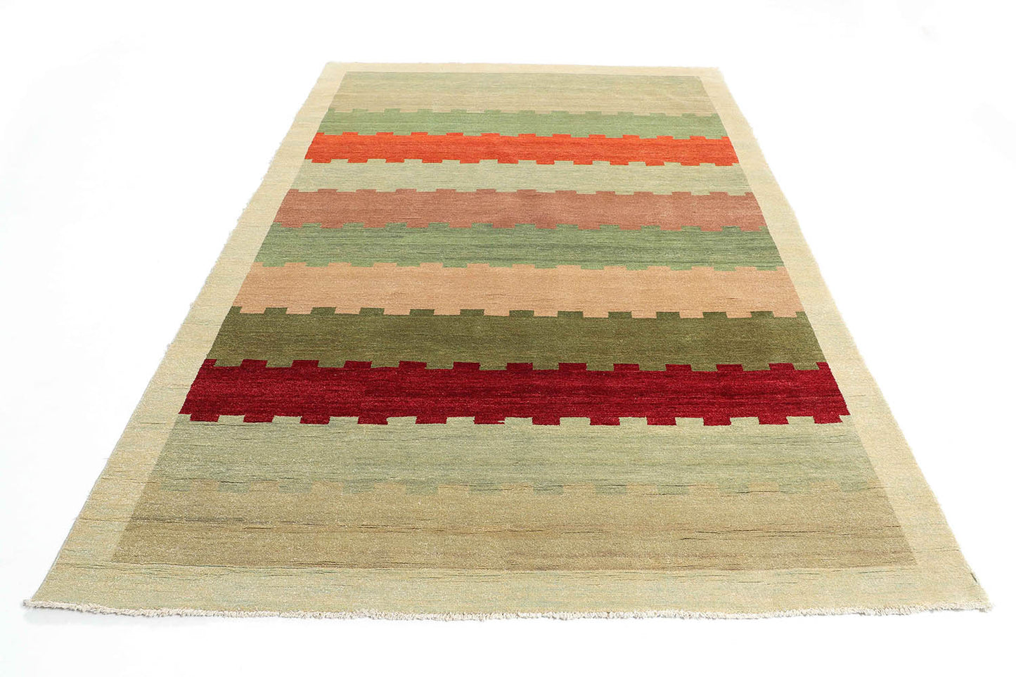 Hand-Knotted Gabbeh Carpet 5'.10" X 8'.8" , Green Fine Wool Area Rug 6x9 C0977