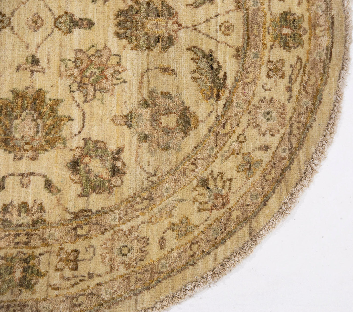 Hand-Knotted Oushak Carpet 3'.1" X 3'.1" Traditional, Ivory Fine Wool Round Rug 3x3