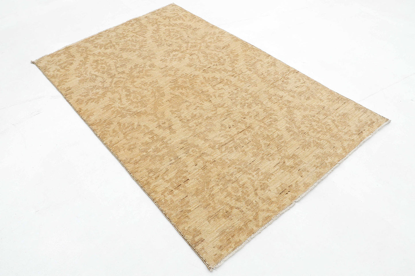 Hand-Knotted Oushak Carpet 3'.11" X 6'.1" Traditional, Ivory Fine Wool Area Rug 4x6